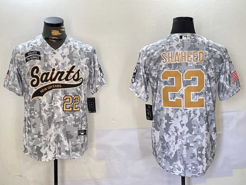 Mens New Orleans Saints #22 Rashid Shaheed Arctic Camo 2024 Salute to Service Stitched Baseball Jerseys